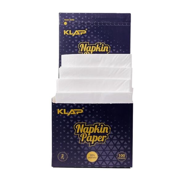KLAP 2 PLY Napkin Paper Tissue | 100% Natural Virgin Paper | 100% Biodegradable | Highly Absorbent, Soft & Conveninet Food Contact Safe | 100 Sheet Per Pack, 30x30cm | (Pack of 2)