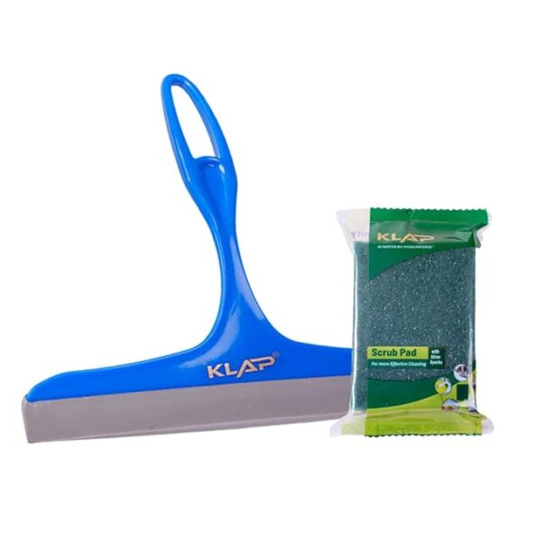 KLAP Glass Wiper combo with Scrub Pad Pack of 3 | Sharp Virgin Silicon Edge | Unbreakable Moulded Handle|Multipurpose Glass Wiper for Kitchen Platform & Windows