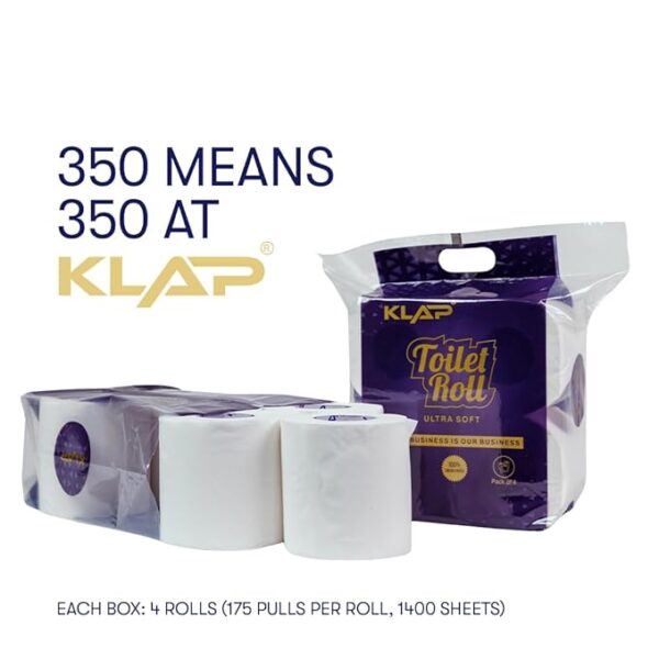 KLAP 2 Ply Toilet Paper Roll (350 Pulls,10x10cm) Pack of 1 | Set of 4 | Clog Free & Biodegradable |100% Natural Virgin Paper| Ultra Soft and Highly Absorbent