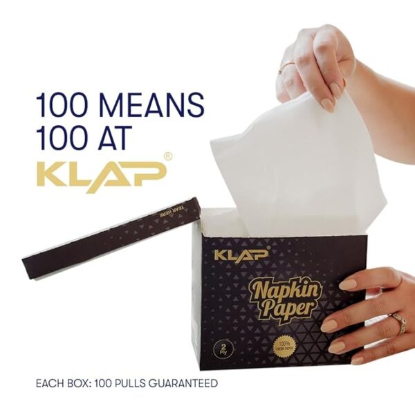 KLAP 2 PLY Napkin Paper Tissue | 100% Natural Virgin Paper | 100% Biodegradable | Highly Absorbent, Soft & Conveninet Food Contact Safe | 100 Sheet Per Pack, 30x30cm | (Pack of 2)