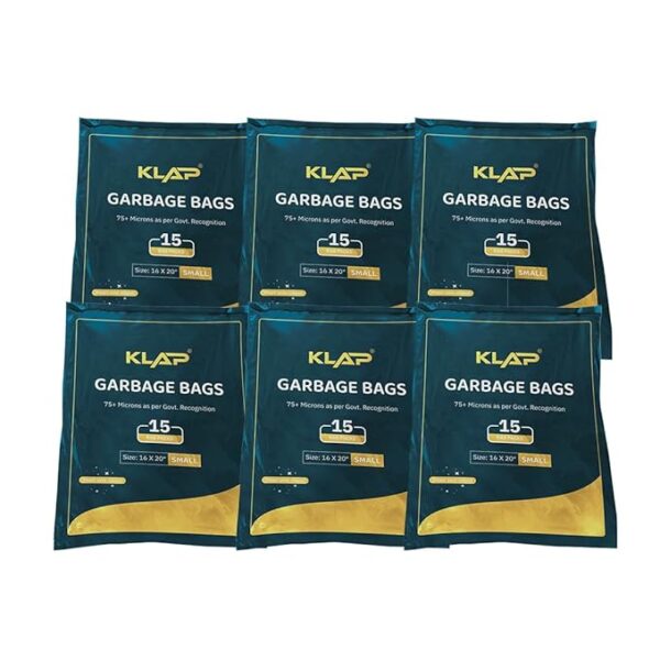 KLAP Garbage-Dustbin Bag | 75-micron semi-virgin polyethylene | Leak Proof | Tear Resistant | Easy Disposal Dustbin Garbage Bags (Small- Pack of 6 | 90 BAGS)